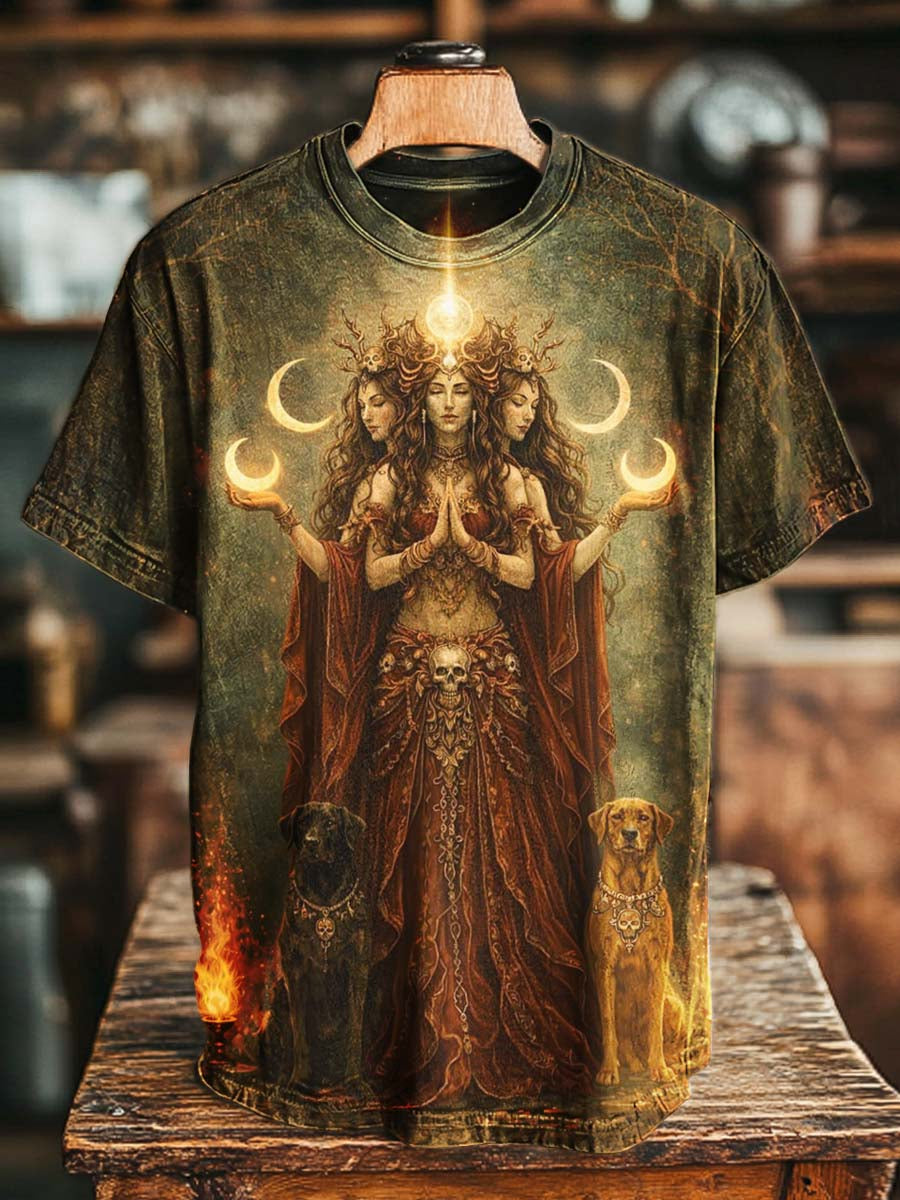 Triple Moon Goddess Print Casual Short-Sleeve T-Shirt