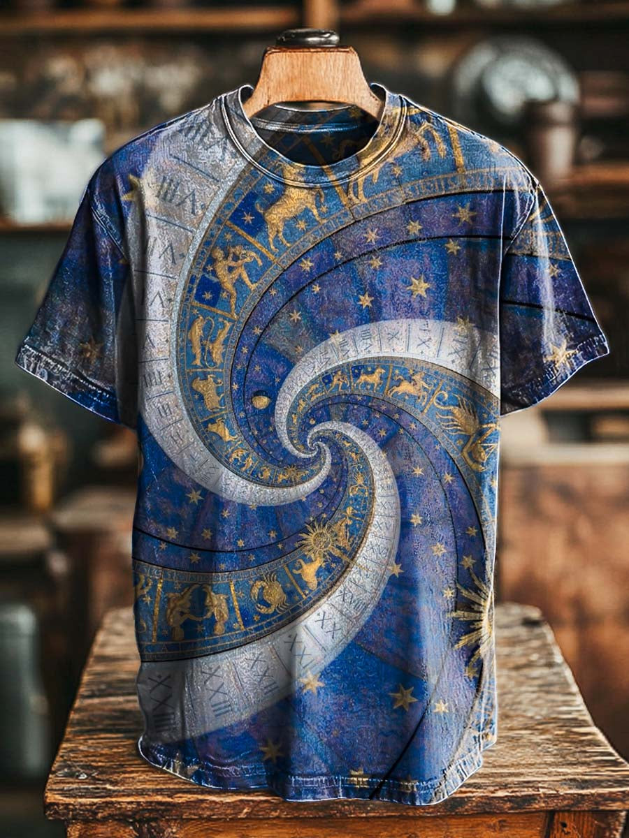Astronomical Spiral Pattern Printed Casual Short-Sleeve T-Shirt