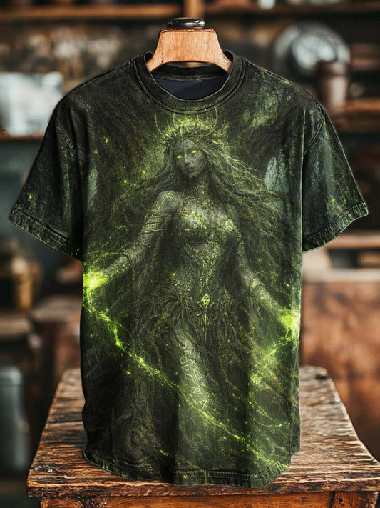 Forest Goddess Rune Print Casual Short-Sleeve T-Shirt