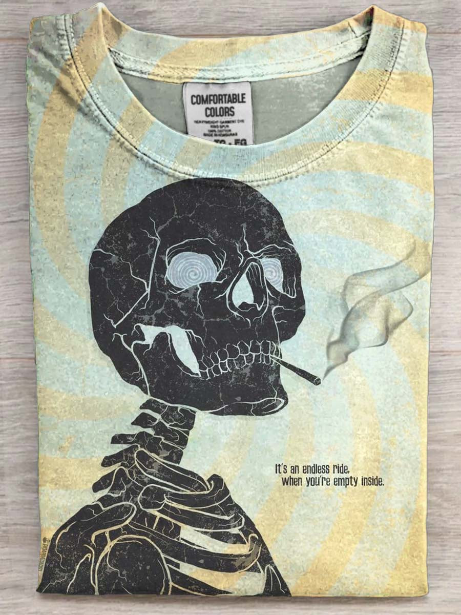 Skull Smoking Retro Print Casual Short-Sleeve T-Shirt