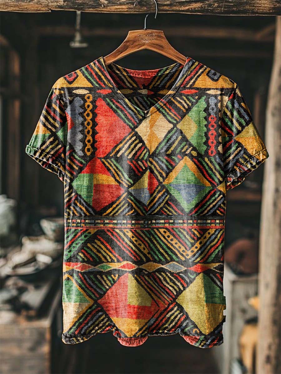 African Tribal Geometric Print Casual Short-Sleeve T-Shirt