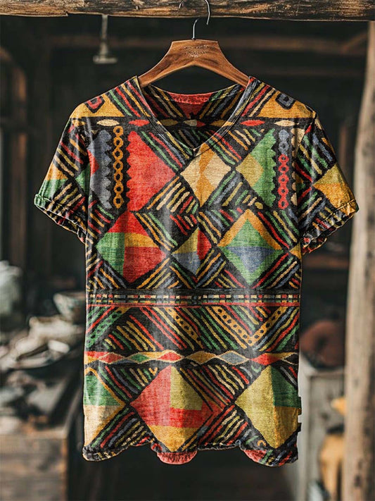 African Tribal Geometric Print Casual Short-Sleeve T-Shirt