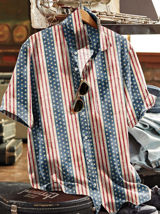 Stars and Stripes Striped Print Casual Short-Sleeve Shirt