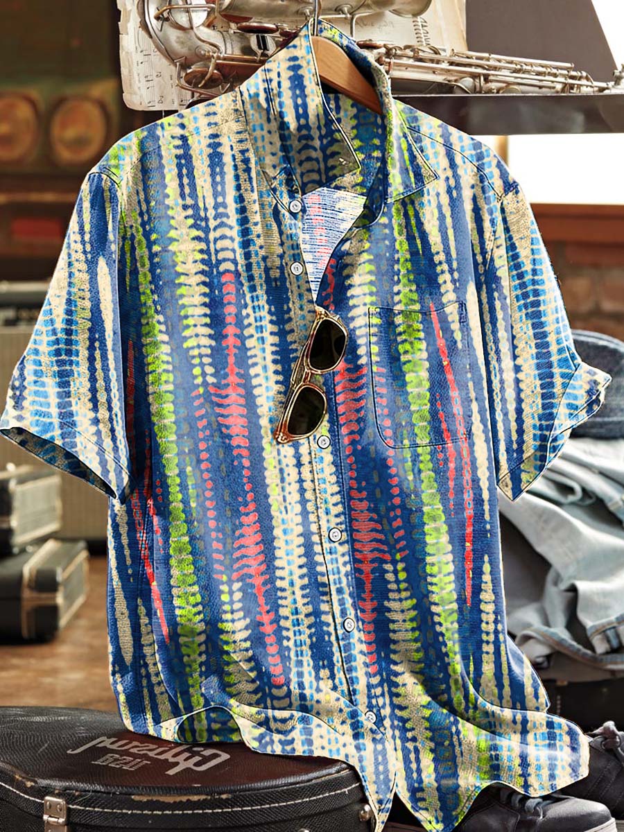 Tie-Dye Striped Print Casual Short-Sleeved Shirt