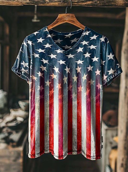 Distressed American Flag Print Casual Short-Sleeved T-Shirt