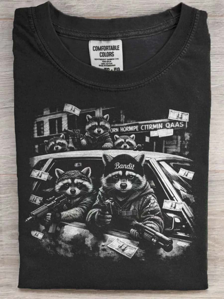 Raccoon Robber Fun Print Casual Short-Sleeve T-Shirt
