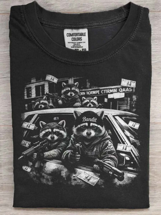 Raccoon Robber Fun Print Casual Short-Sleeve T-Shirt