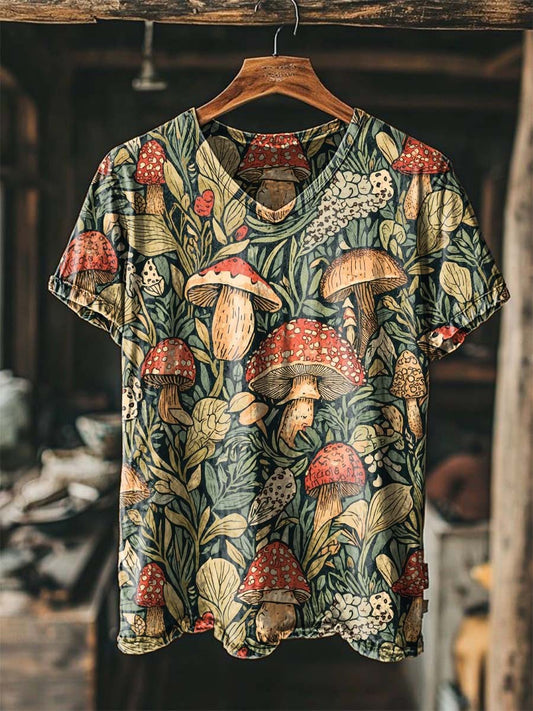 Retro Mushroom Print Casual Short-Sleeved T-Shirt