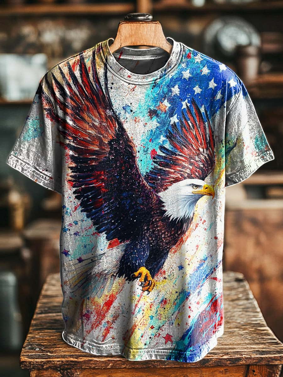 Bald Eagle & Flag Print Casual Short-Sleeve T-Shirt