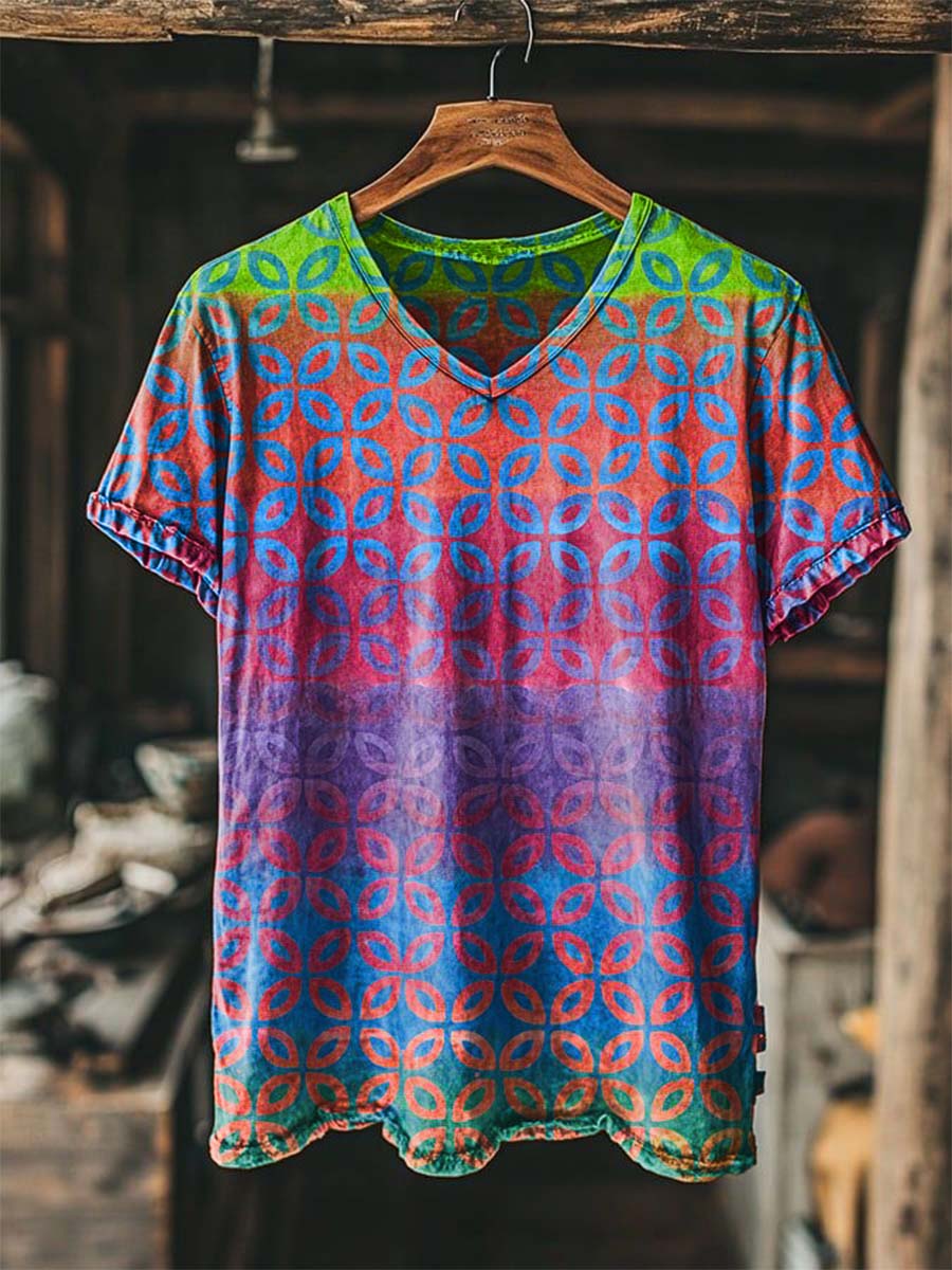Gradient Geometric Print Casual Short-Sleeve T-Shirt