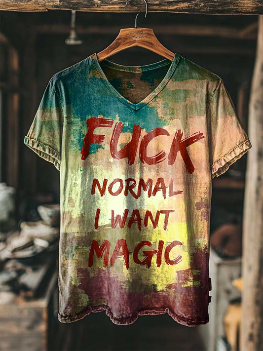 Ink-Splatter Typography Print Casual Short-Sleeve T-Shirt