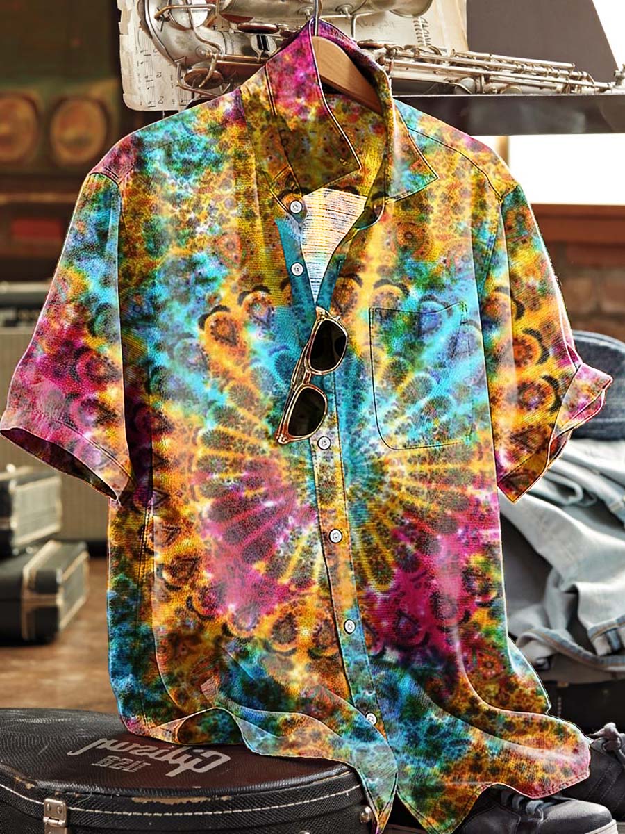 Tie-Dye Spiral Print Casual Short-Sleeve Shirt