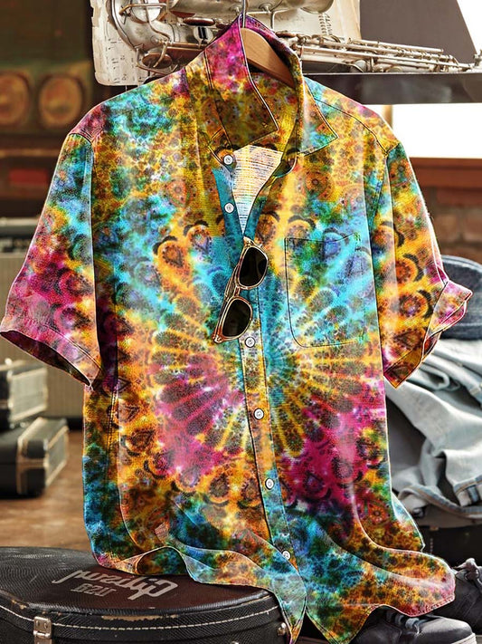 Tie-Dye Spiral Print Casual Short-Sleeve Shirt