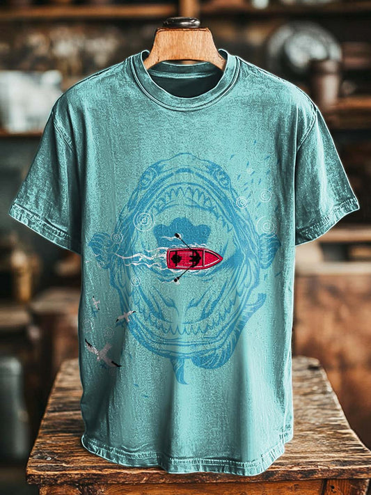 Shark & Boat Print Casual Short-Sleeve T-Shirt