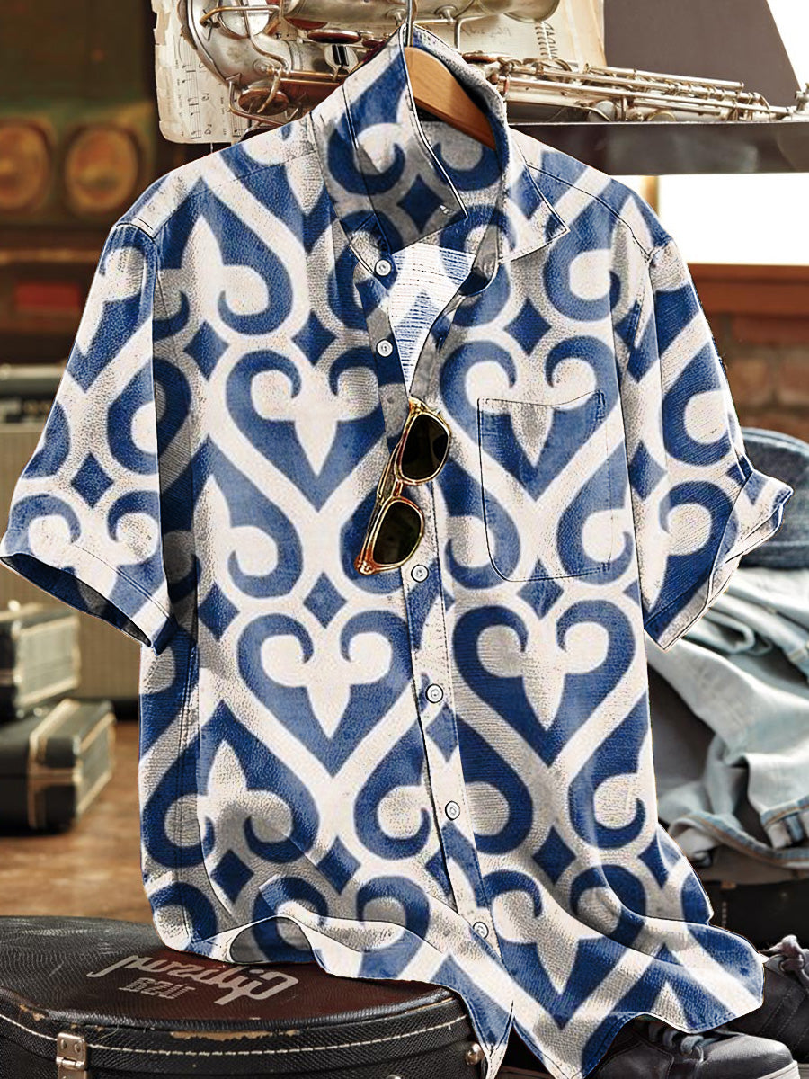 Moroccan Tile Print Casual Short-Sleeve Shirt