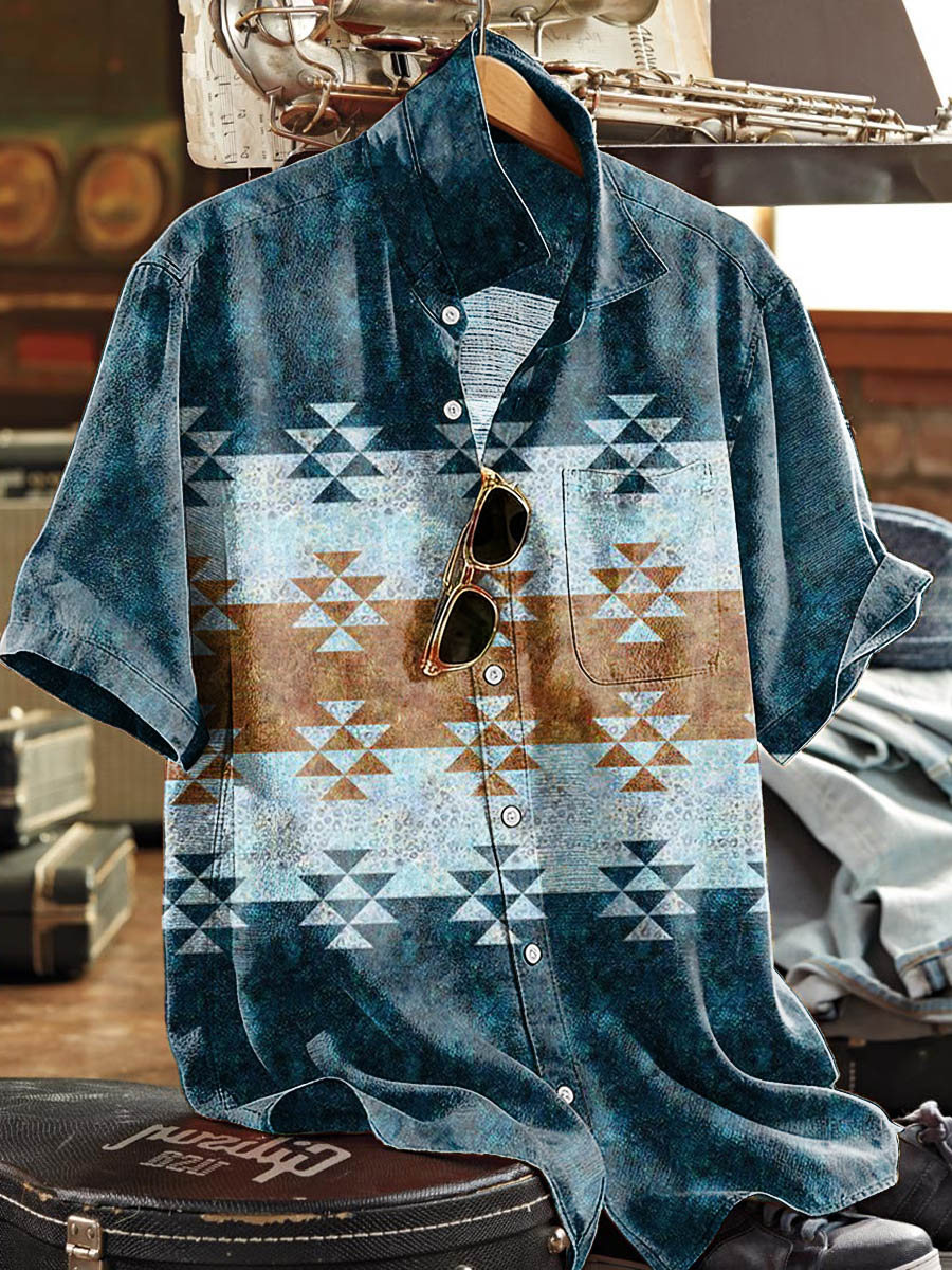 Navajo Geometric Totem Print Casual Short-Sleeve Shirt