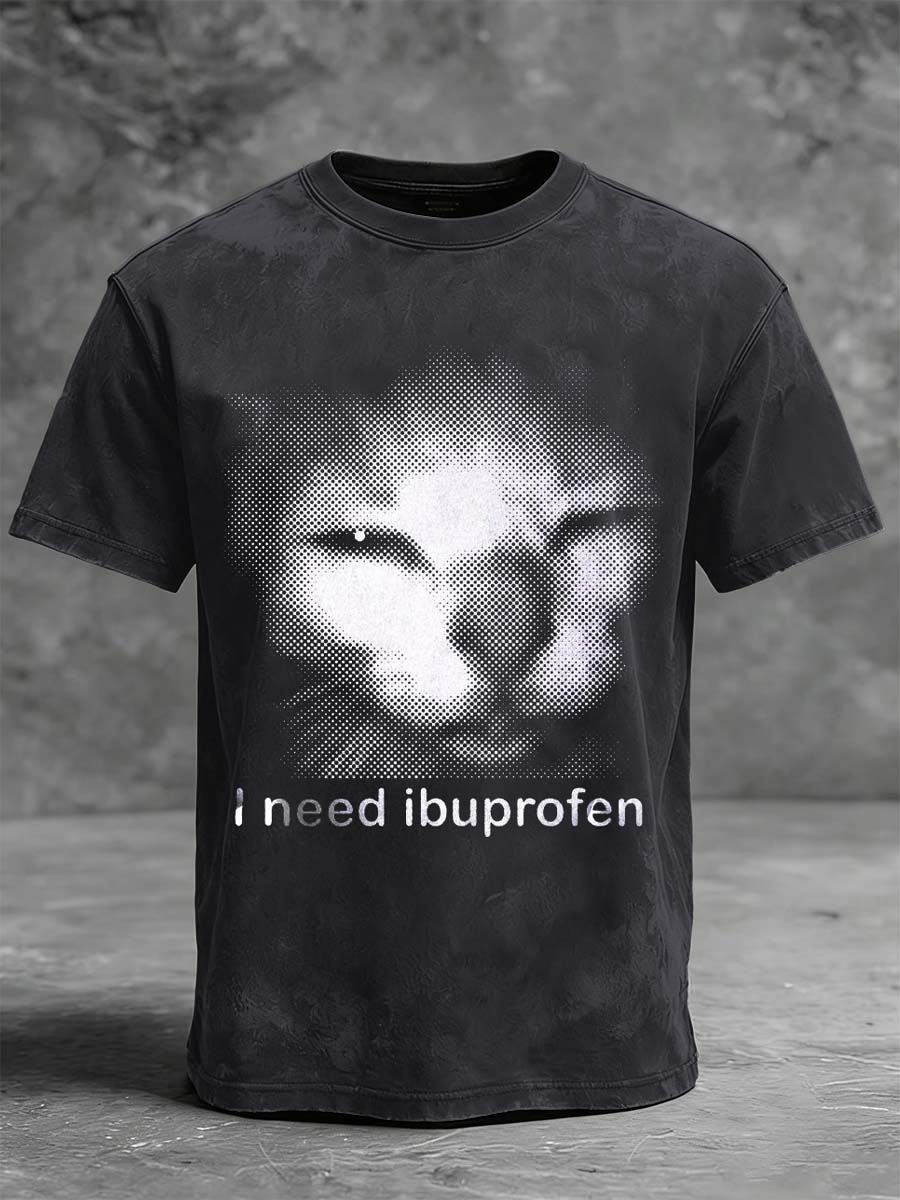 Ibuprofen Meme Print Casual Short-Sleeve T-Shirt