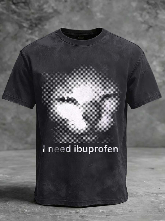 Ibuprofen Meme Print Casual Short-Sleeve T-Shirt