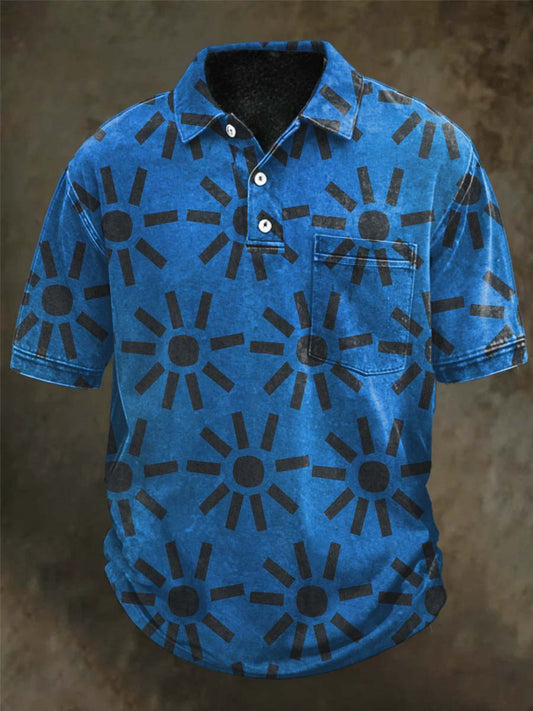 Abstract Sun Print Casual Short-Sleeve Polo Shirt