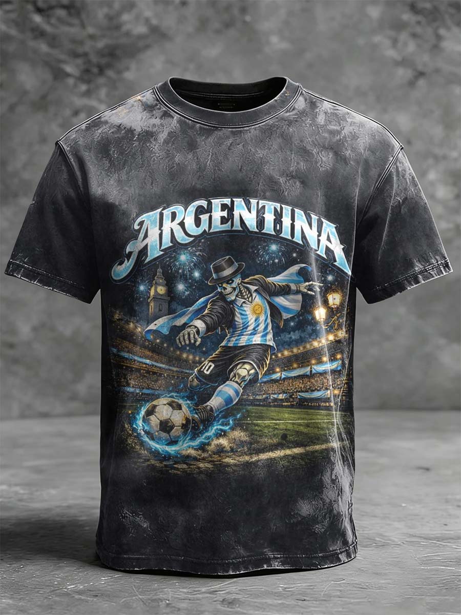 American Vintage-Style Distressed Print Casual Short-Sleeve T-Shirt