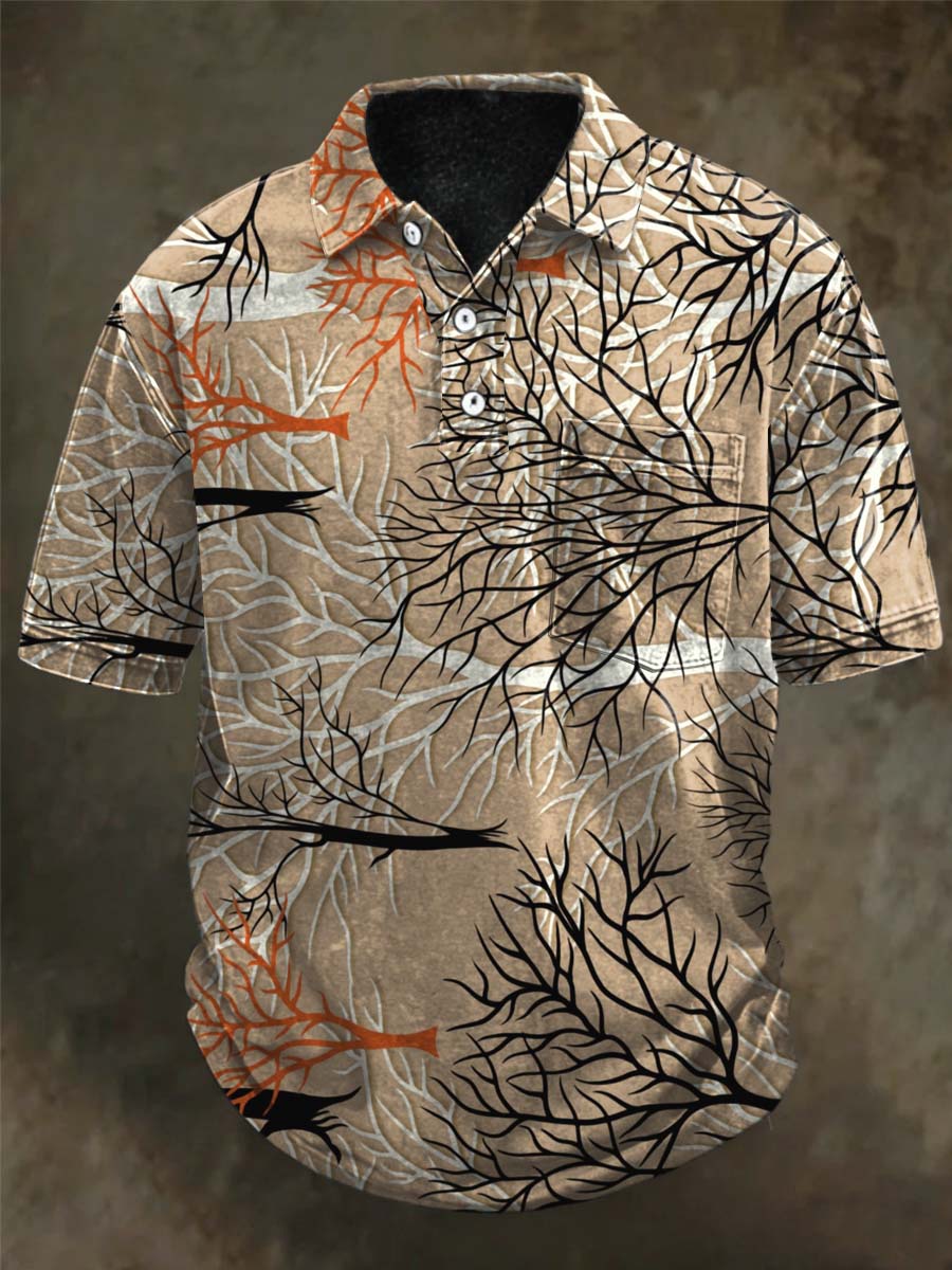 Dry Twig Camouflage Print Casual Short-Sleeve Polo Shirt