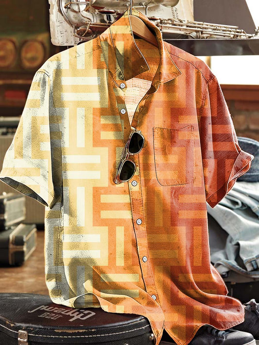 Meander Geometric Print Casual Short-Sleeve Shirt