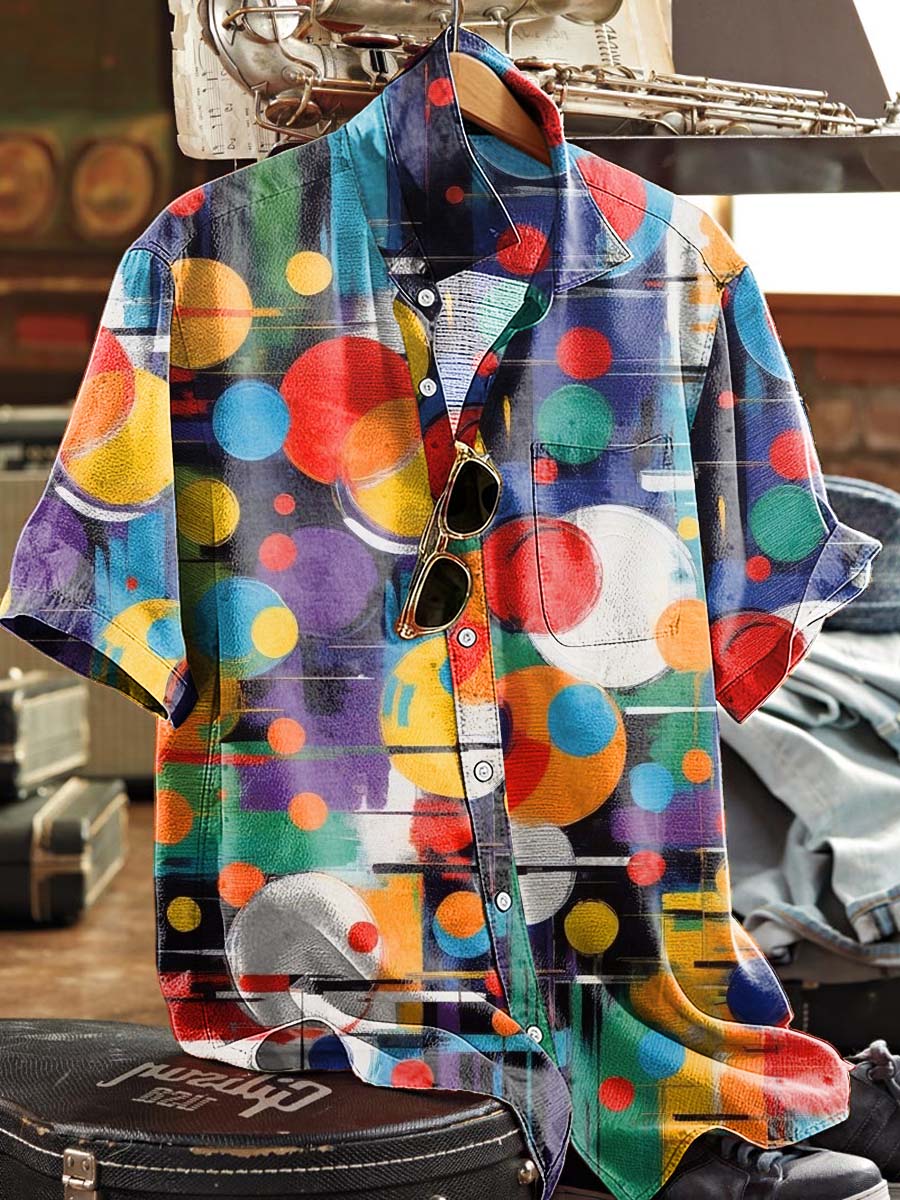 Colorful Polka Dot Geometric Print Casual Short-Sleeve Shirt