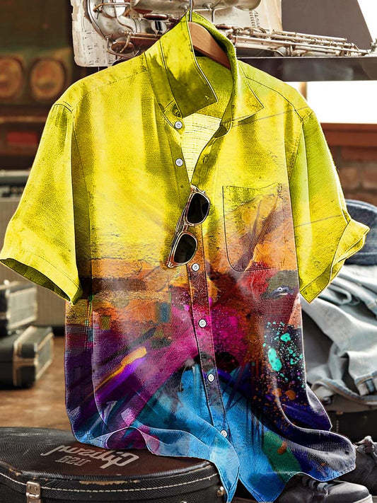 Gradient Abstract Print Casual Short-Sleeve Shirt