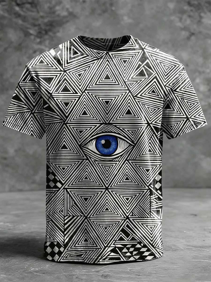 "All-Seeing Eye" Geometric Print Casual Short-Sleeve T-Shirt