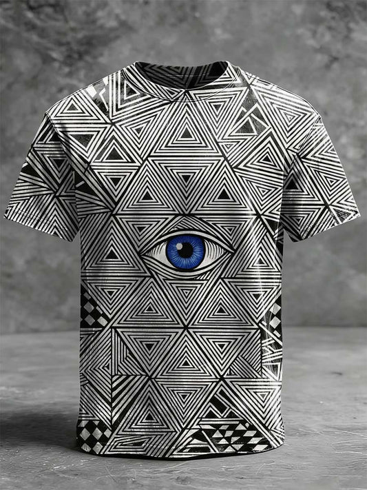 "All-Seeing Eye" Geometric Print Casual Short-Sleeve T-Shirt