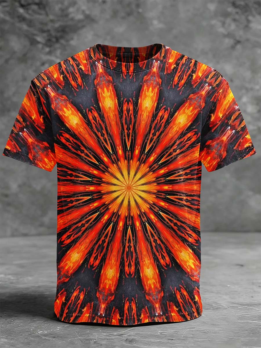 Flame Burst Print Casual Short-Sleeve T-Shirt