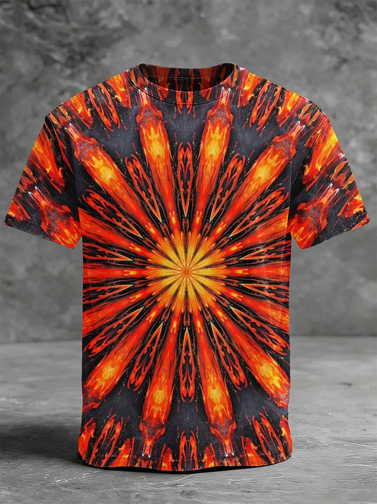 Flame Burst Print Casual Short-Sleeve T-Shirt
