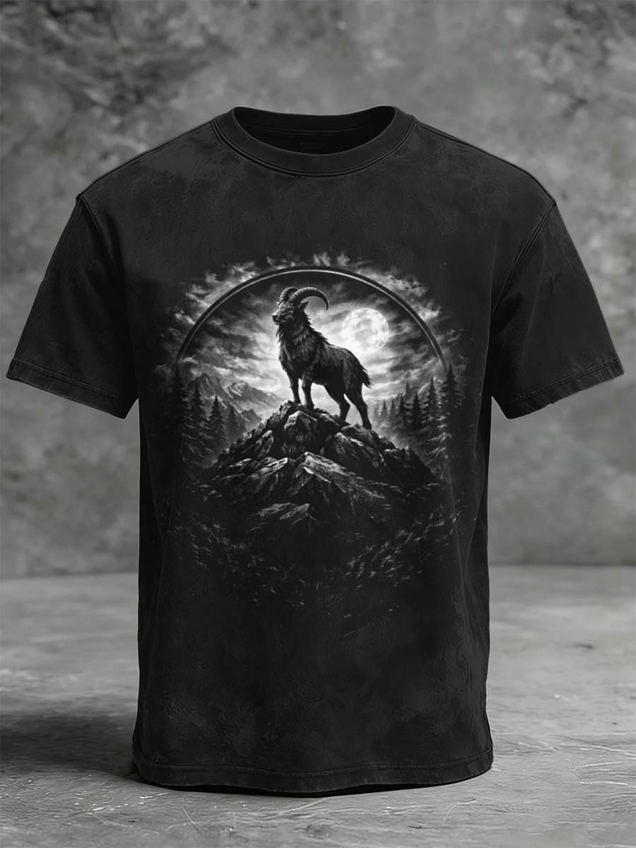 Moonlit Goat Printed Casual Short-Sleeve T-Shirt