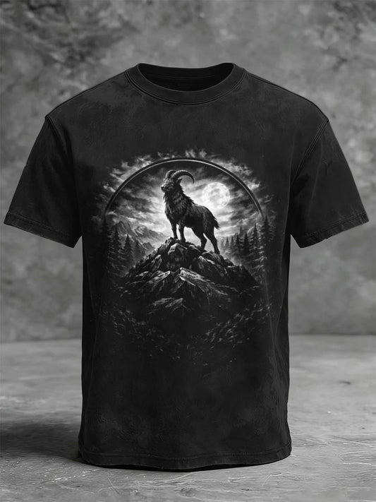 Moonlit Goat Printed Casual Short-Sleeve T-Shirt