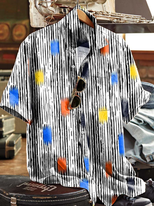 Striped Color-Blocked Print Casual Short-Sleeved Shirt