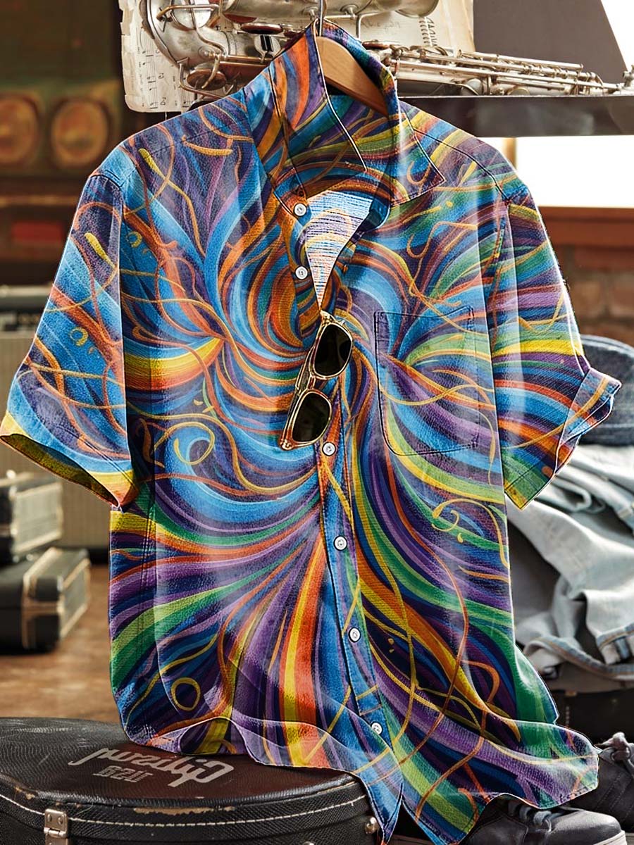 Colorful Swirling Print Casual Short-Sleeved Shirt