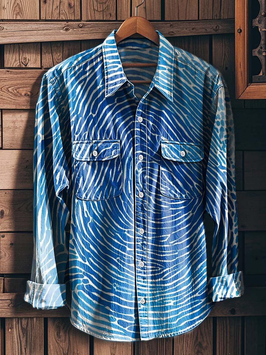 Water Ripple Print Casual Long-Sleeved Shirt