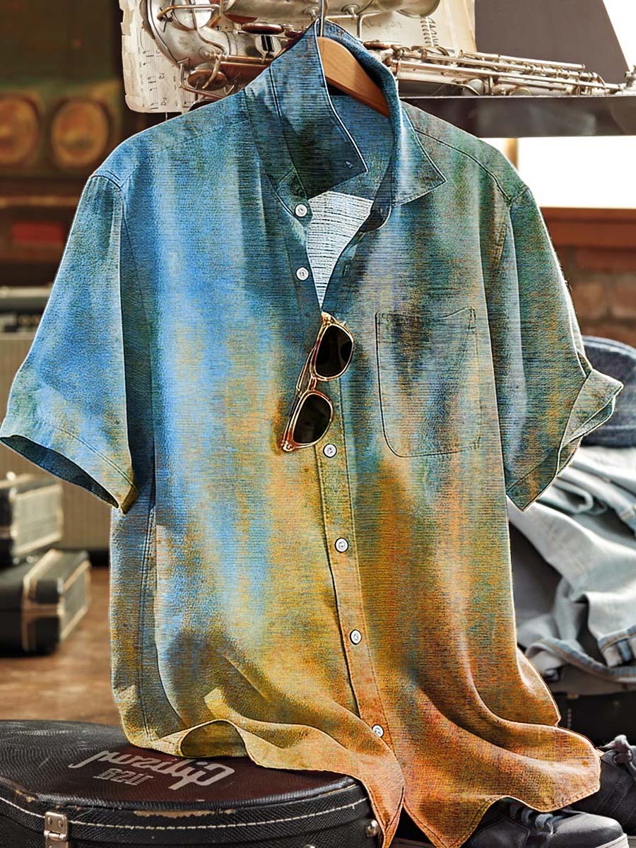 Gradient Print Casual Short-Sleeve Shirt