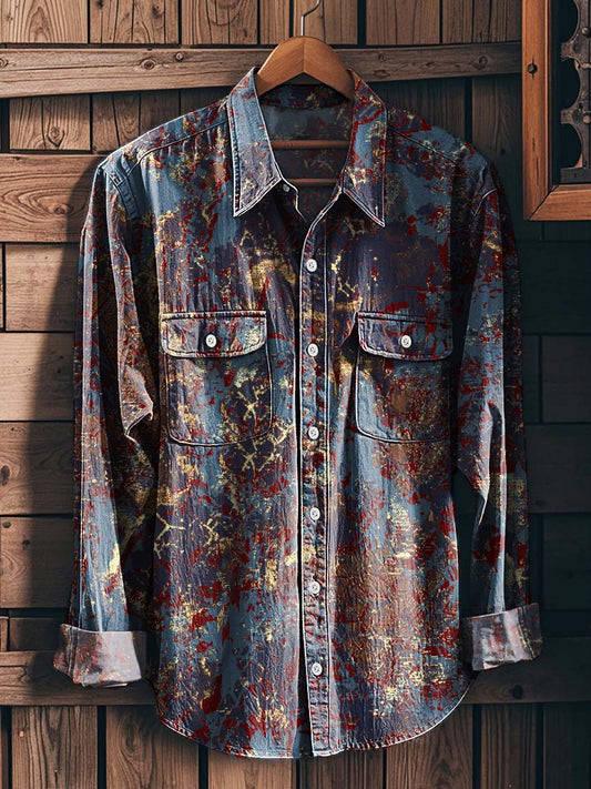 Distressed Abstract Print Casual Long-Sleeved Shirt