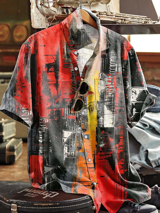 Abstract Ink Splatter Print Casual Short-Sleeved Shirt