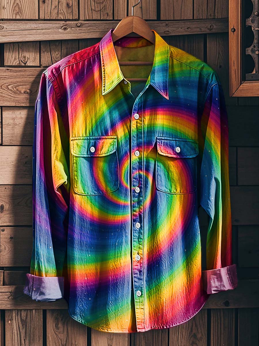 Colorful Swirling Print Casual Long-Sleeved Shirt