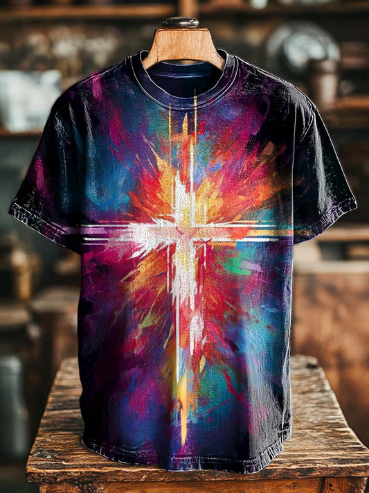 Colorful Cross Print Casual Short-Sleeve T-Shirt