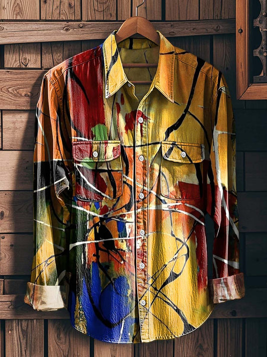 Abstract Ink Splatter Print Casual Long-Sleeved Shirt