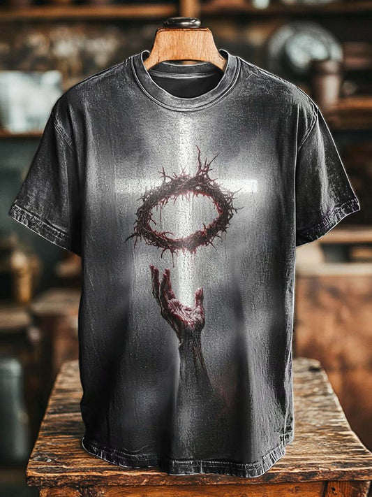 Thorn Crown and Holy Hand Print Casual Short-Sleeve T-Shirt
