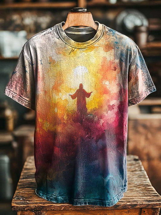 Jesus Ascension Print Casual Short-Sleeve T-Shirt