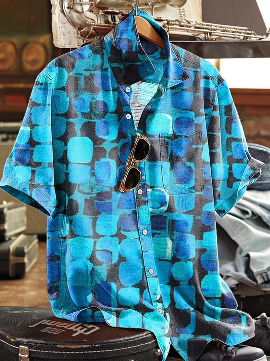 Diffusion-Print Square Casual Short-Sleeved Shirt