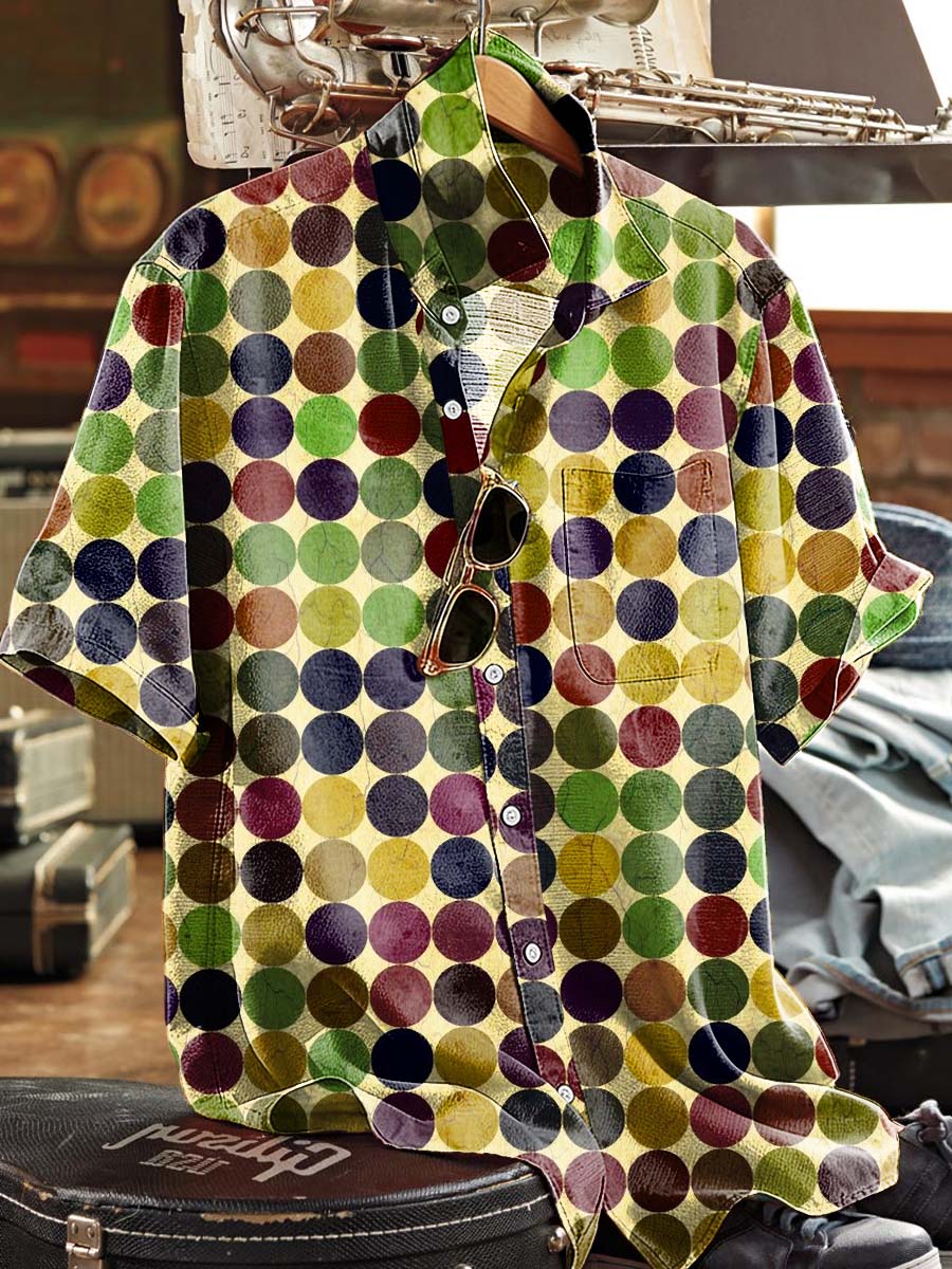 Retro-Style Colorful Polka Dot Print Casual Short-Sleeved Shirt