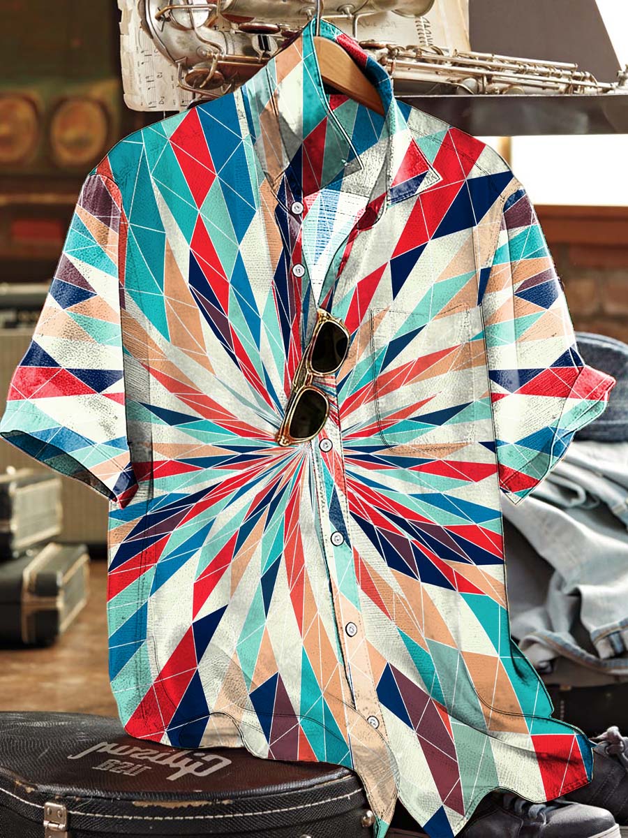 Colorful Radiation Geometric Print Casual Short-Sleeved Shirt