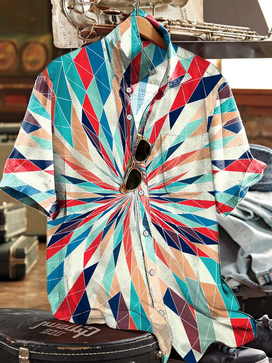 Colorful Radiation Geometric Print Casual Short-Sleeved Shirt