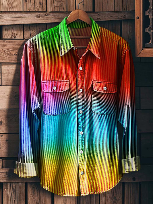 Colorful Striped Print Casual Long-Sleeved Shirt